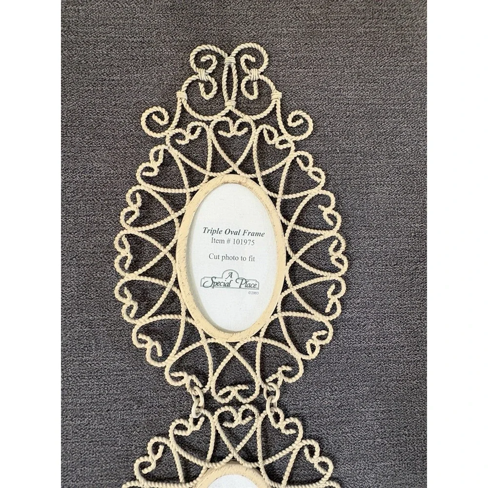 Vintage Set Of 3 Ivory Round METAL Lace Hanging Victorian Picture Frames
